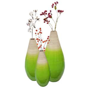 Floor Green Vase Tear Drop Design for Dining Living Room Entryway Fill It with Dried Branches or Flowers (Set of 3)