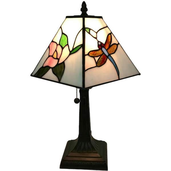 Amora Lighting 15 in. Tiffany Style Dragonfly Finish Mission Table Lamp