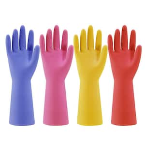 Large Rubber Cleaning Gloves for Washing Dishes and Cleaning Tasks in Blue Plus Pink Plus Yellow Plus Orange (4-Pairs)