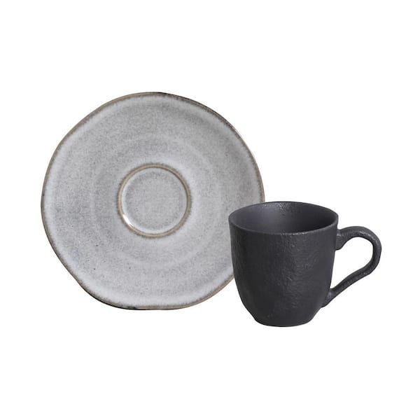4.06 oz. Dust Gray Stoneware Organic Coffee Cup and Organic Saucer (Set of 6)