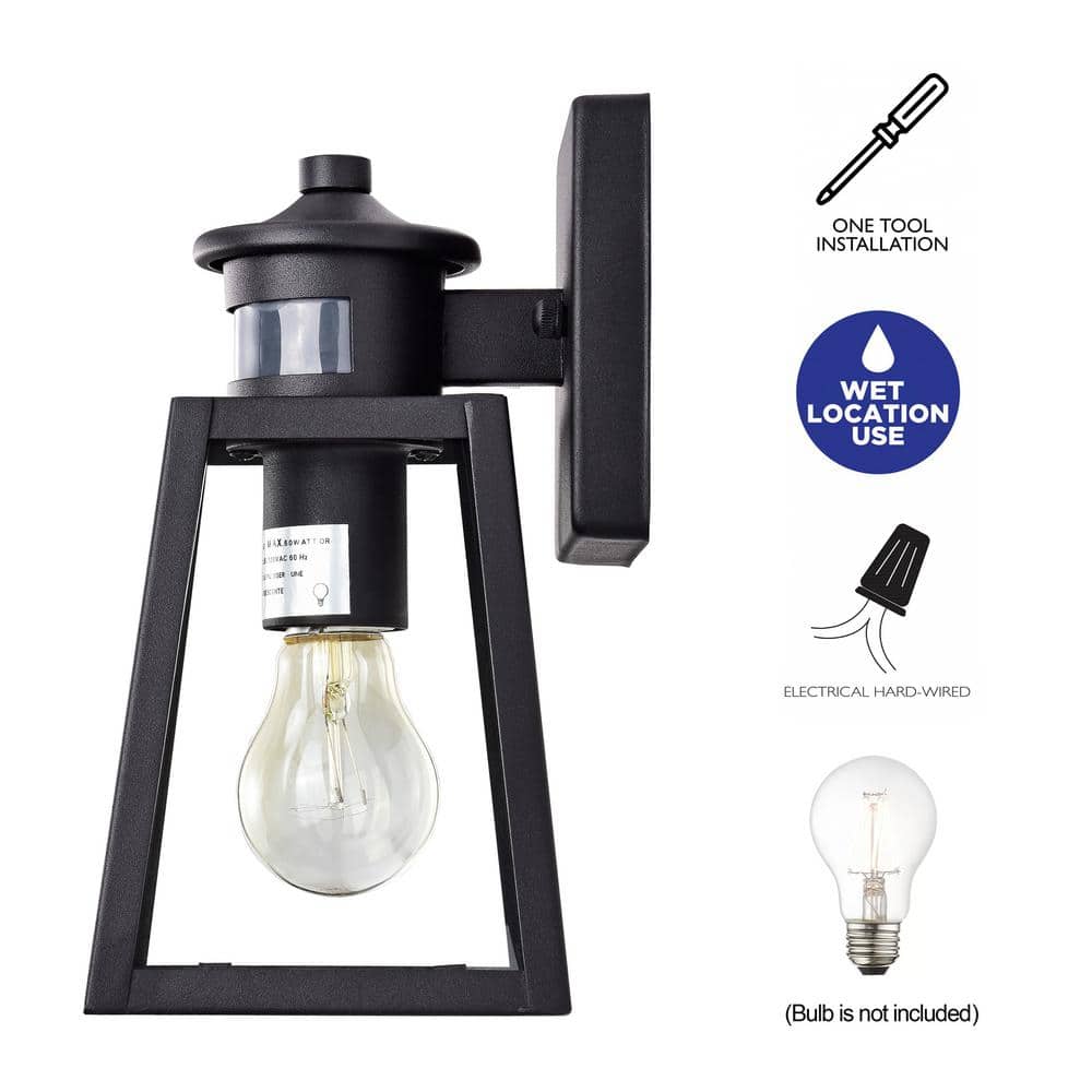 Matte Black Motion Sensor Outdoor Wall Sconce with Clear Glass