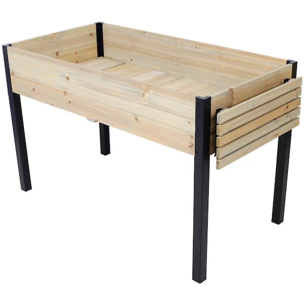 Zeus & Ruta 62.5 in. x 23.6 in. x 29.5 in. Wood Raised Garden Bed with Folding Storage Shelf for Growing Fresh Herbs, Vegetables
