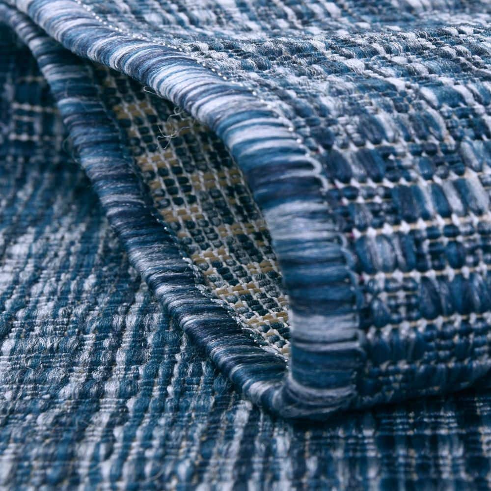 Navy Blue Synthetic Flat Woven Reversible Outdoor Rug 6' x 9'