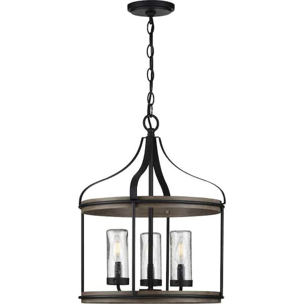 Progress Lighting Lassiter 3-Light Black Traditional Clear Glass Cylinder Medium Hanging Pendant Light