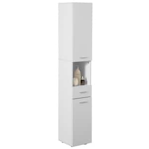 Linen Cabinet, 11.5 in. W x 12.5 in. D x 71.5 in. H, White Wooden Freestanding Linen Cabinet with 2-Doors, 1-Drawer