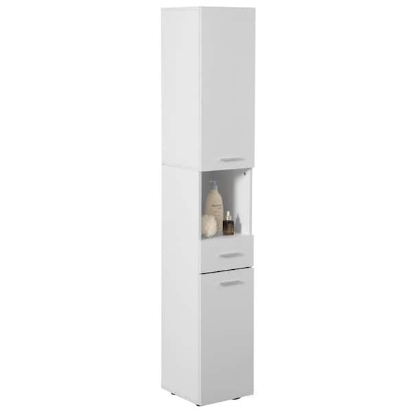Basicwise Linen Cabinet, 11.5 in. W x 12.5 in. D x 71.5 in. H, White Wooden Freestanding Linen Cabinet with 2-Doors, 1-Drawer