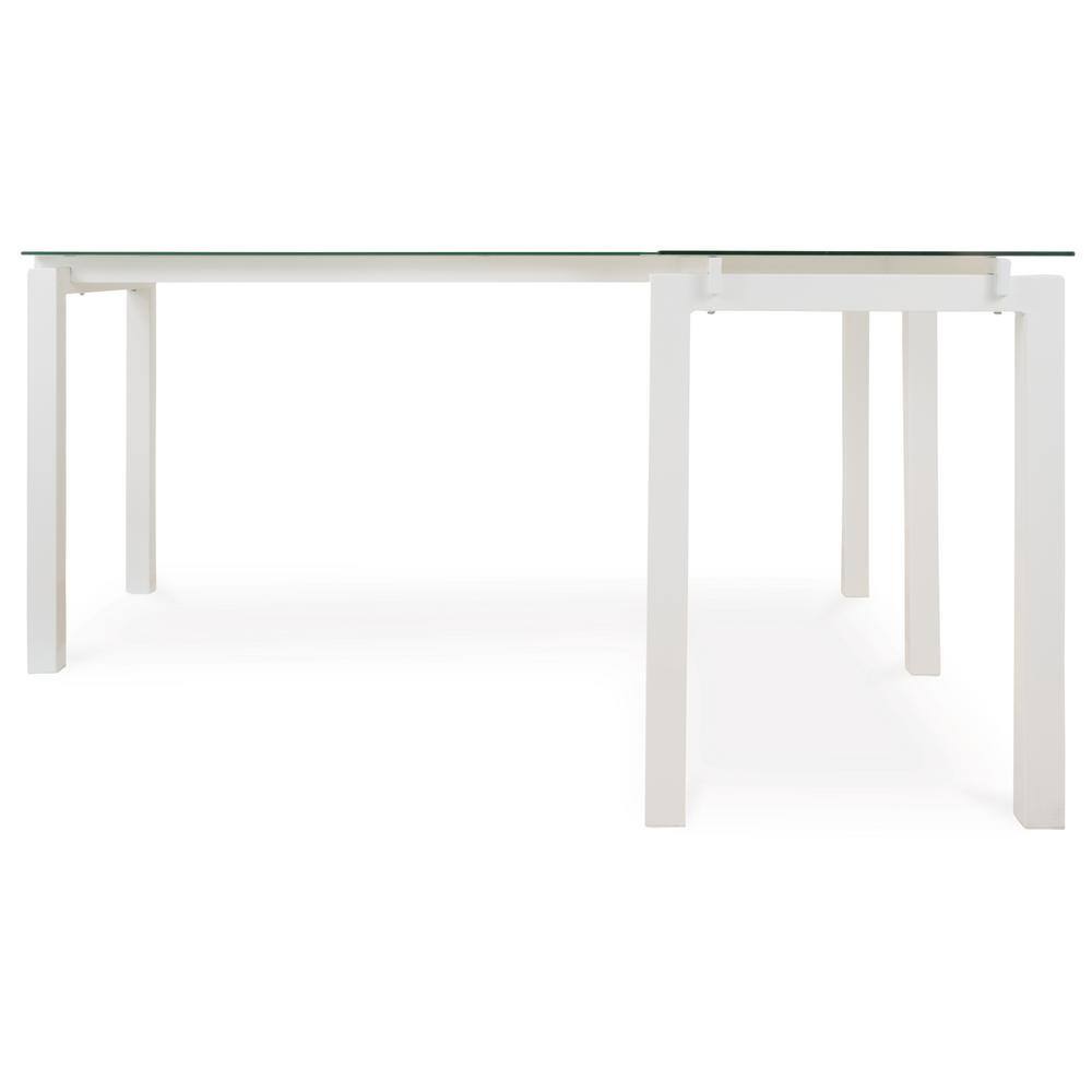 Modern White Corner Home Office Desk with Glass Top and Drawer