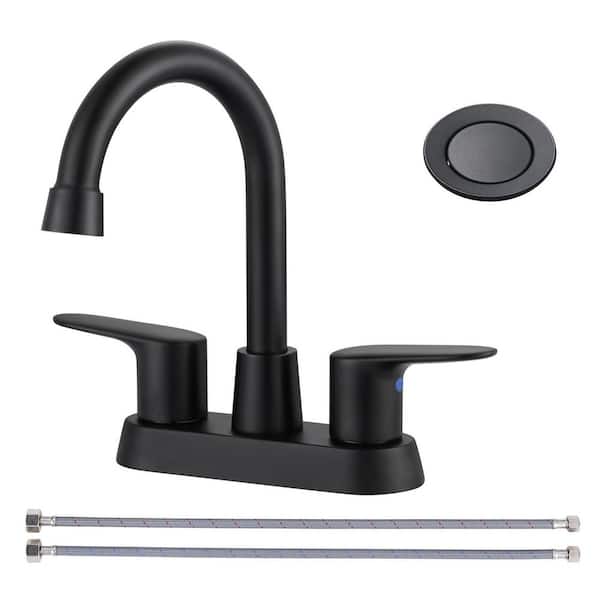 VEVETTA 4 in. Centerset Double Handle High Arc Bathroom Faucet with Pop-Up Drain Included in Matte Black