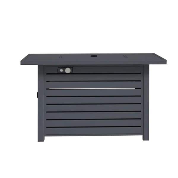 Tenleaf 44 in. Gray Rectangular Metal Outdoor Propane Fire Pit Table with Lid
