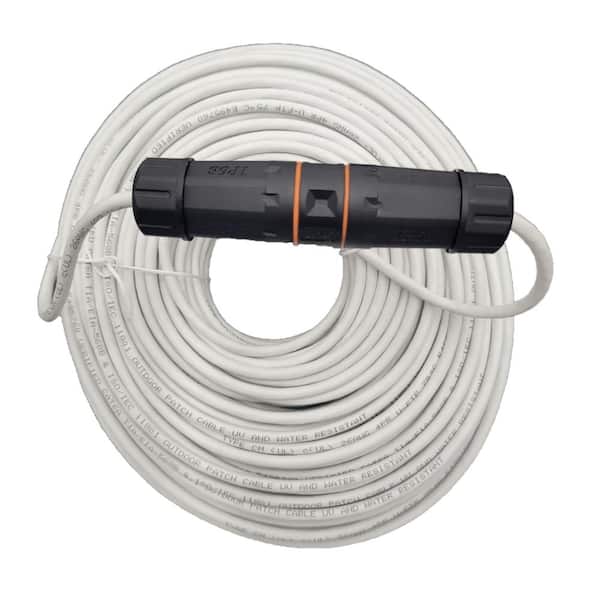 Micro Connectors, Inc 150 ft. CAT6A Industrial Outdoor-Rated Shielded Ethernet 26 AWG White-Cable Kit with Waterproof Coupler