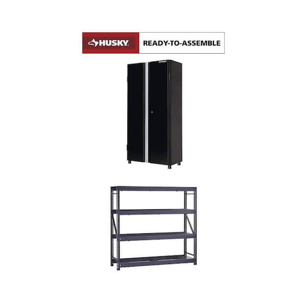 4-Shelf Metal Garage Shelving Unit (77 in. W x 72 in. H x 24 in. D) with 3-Shelf Steel Cabinet (36.6 in. W x 72 in. H)