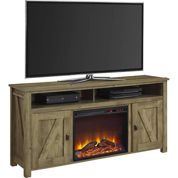 Ameriwood Home Brownwood Light Pine 60 in. TV Console with Fireplace
