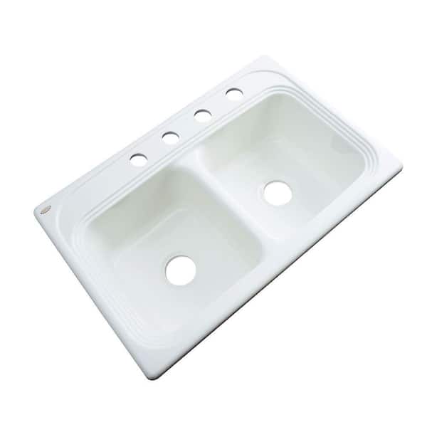 Thermocast Chesapeake Drop-In Acrylic 33 in. 4-Hole Double Bowl Kitchen Sink in White