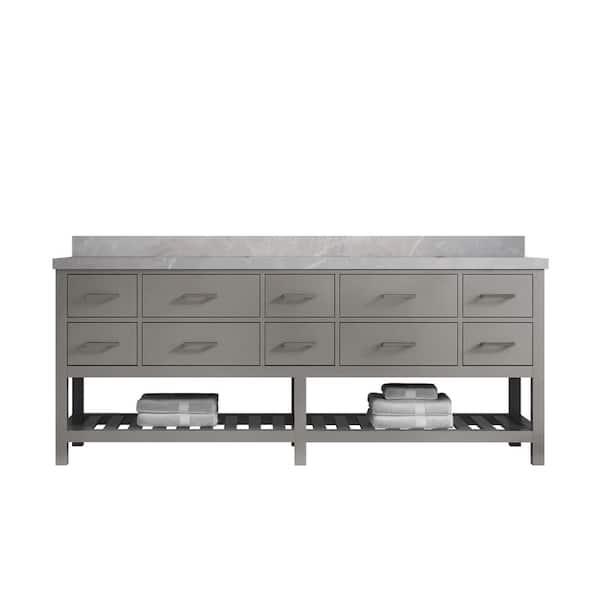 Willow Collections Parker 84 in. Double Sink Freestanding Elephant Gray Bath Vanity with Regular Pearl Gray Qt. Top Unassembled