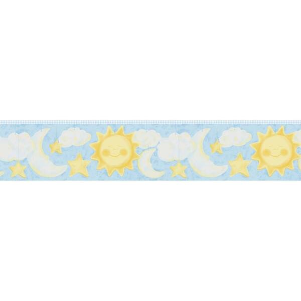 Brewster 6 in. W x 10 in. H Celestial Light Blue Moon and Stars Border Sample