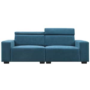 87 in. Straight Arm Velvet 2-Seater Loveseat Sofa Wide Seat Adjustable Headrest Modern Sofa Couch in Blue
