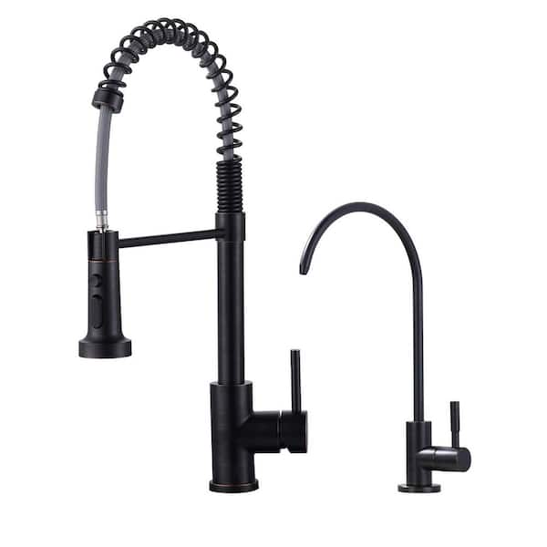 Single Handle Pull-Down Sprayer Kitchen Faucet, Kitchen Faucet with Direct Drinking Water Faucet in Oil Rubbed Bronze