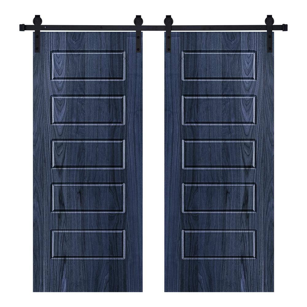 Modern 5 Panel Designed 48 in. x 80 in. Wood Panel Royal Navy Painted Double Sliding Barn Door with Hardware Kit price history on PriceWatchPro