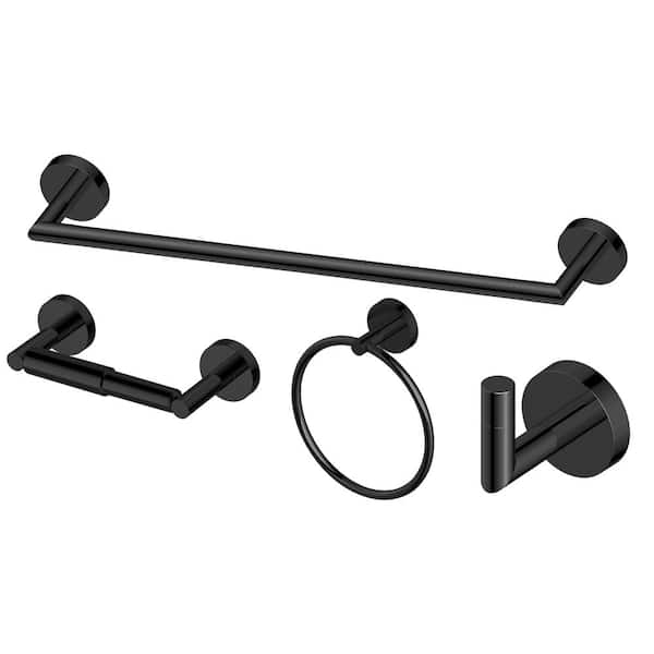 Glacier Bay Cartway 4-Piece Bath Hardware Set with Towel Ring, Toilet Paper Holder, Robe Hook and 24 in. Towel Bar in Matte Black