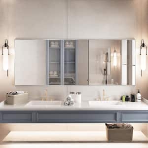 84 in. W x 32 in. H Rectangle Aluminum Alloy Framed Wall Mounted Bathroom Vanity Accent Mirror in Brushed Nickel
