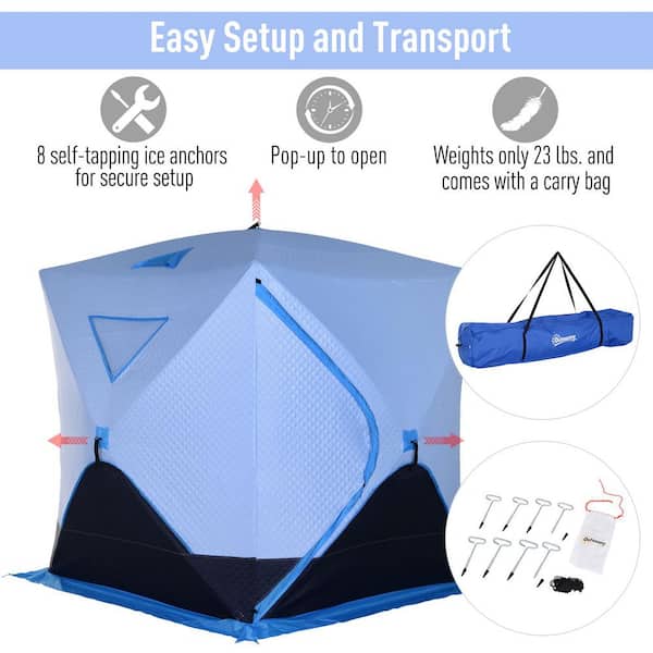Outsunny Ice Fishing Shelter for 4, Pop Up Ice Tent, Light Blue