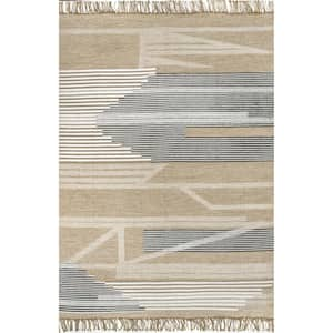 Vida Beige 10 ft. x 14 ft. Hand Woven Abstract Jute Tassel Indoor Area Rug