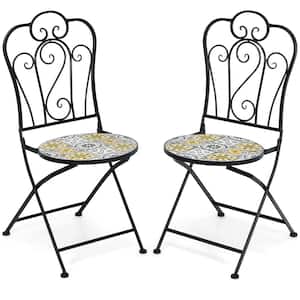 Patio Folding Metal Mosaic Bistro Chairs Flower Pattern Outdoor Dining Chair (Set of 2)