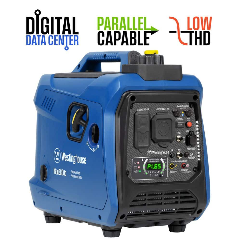 Westinghouse 2,800-Watt Gas Powered Portable Inverter Generator with Recoil Start, LED Data Center, Quiet Technology