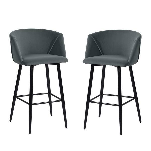 Homy Casa Aldridge 28 in. Counter Height Bar Stools for Kitchen Islands Bars with Grey Velvet Upholstery Armrests, Set of 2
