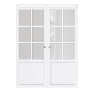 60 in. x 80 in. 6-Lite Tempered Frosted Glass Solid Core White Finished Pivot Bi-Fold Door with Pivot Hardware