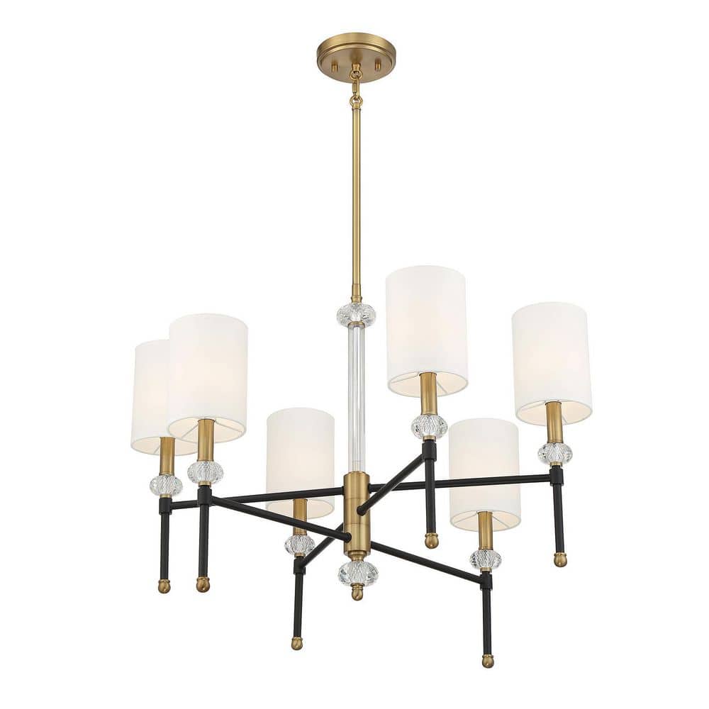 Matte Black and Brass Crystal 6-Light Chandelier