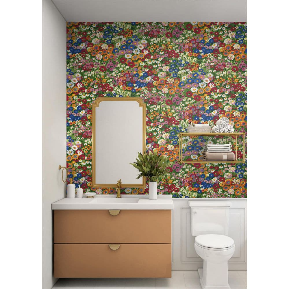 Multicolored Vinyl Floral Meadow Peel and Stick Wallpaper Roll