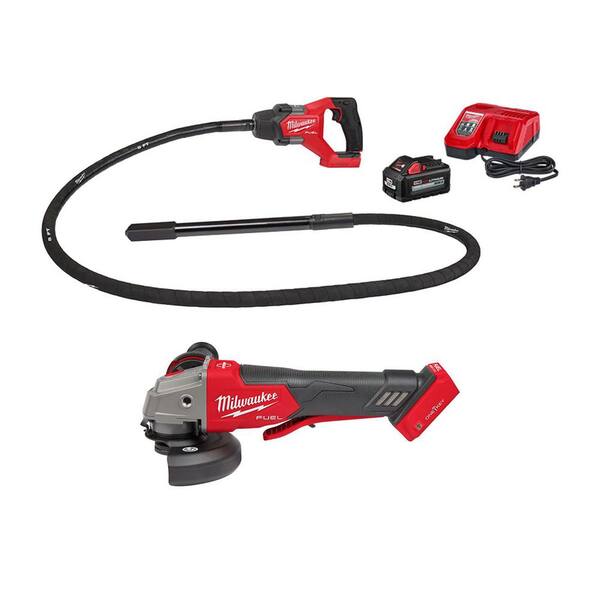 M18 FUEL 18V Lithium-Ion Brushless Cordless 8 ft. Concrete Pencil Vibrator Kit w/ 6.0 Ah Battery & Grinder