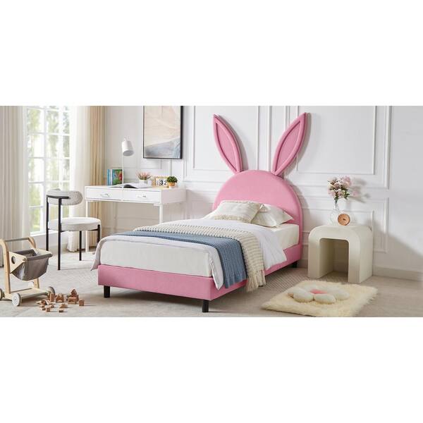 VECELO Upholstered Twin Daybed Frame for Kids, Pink Twin