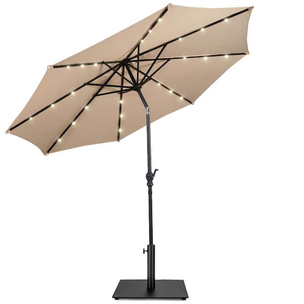 Costway 10 ft. Solar Lights Patio Umbrella Outdoor in Beige with 36 lbs. Steel Umbrella Stand