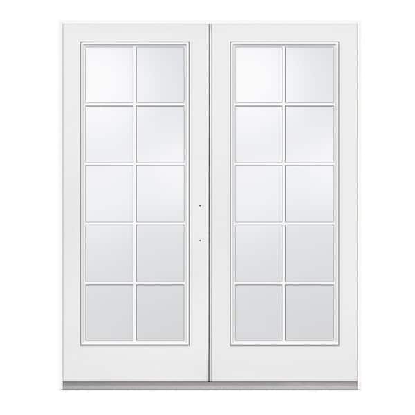 JELD-WEN 60 in. x 80 in. Primed Fiberglass Left-Hand Inswing 10 Lite Glass Active/Stationary Patio Door
