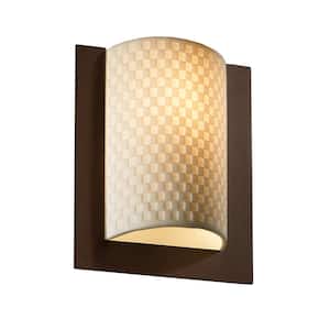 Porcelina Framed Family Dark Bronze Sconce with Checkerboard Impression Faux Porcelain Resin Shade