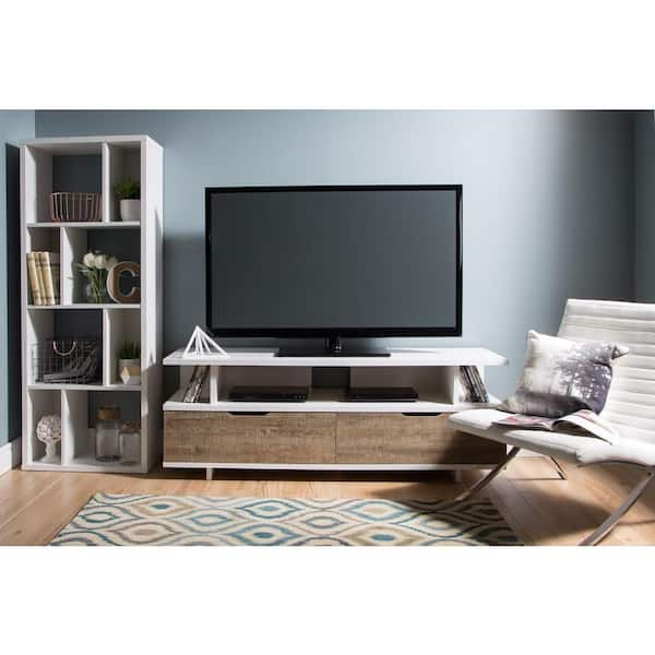 South Shore Reflekt Weathered Oak and Pure White Storage Entertainment Center