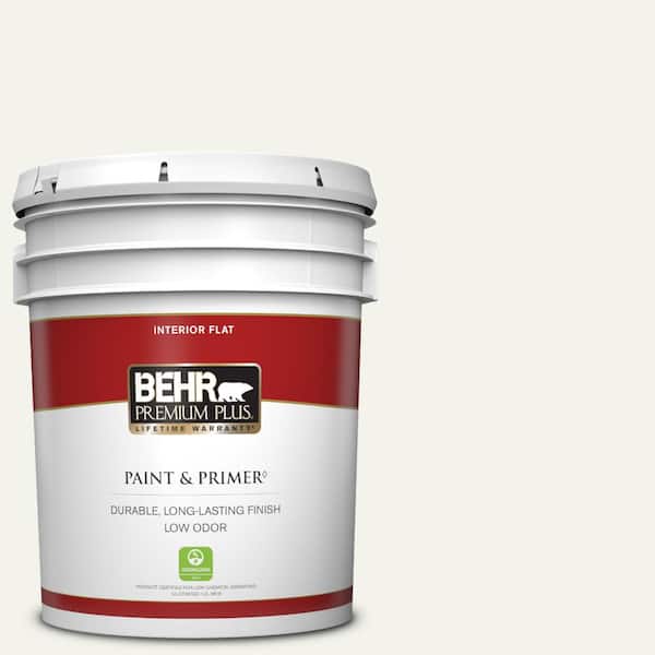 BEHR PREMIUM PLUS 5 gal. #PWN-50 Snowy Egret Flat Low Odor Interior Paint & Primer
