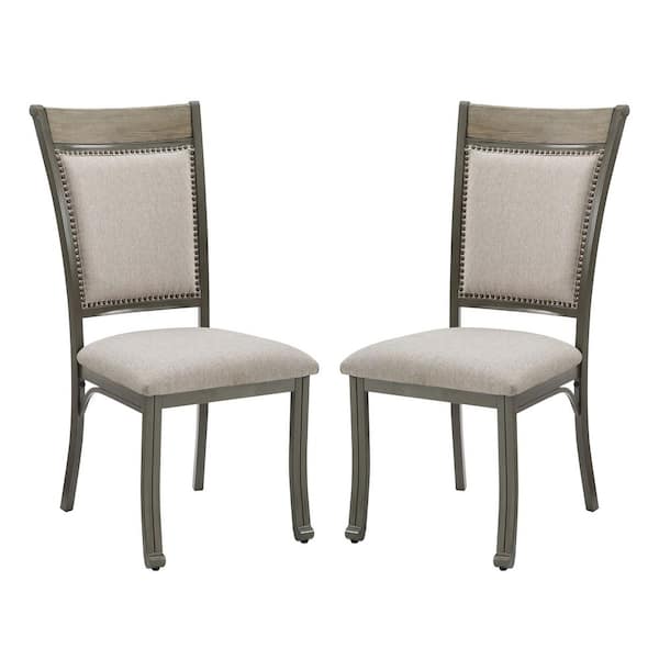 Powell Company Terran Pewter Beige Polyester Dining Side Chair Set of 2