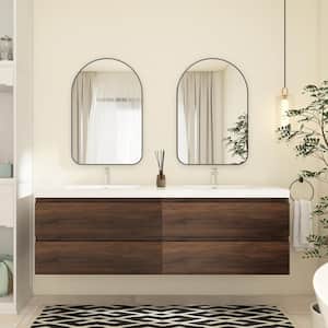 72 in. W x 19.5 in. D x 20.5 in. H Double Sinks Wall-Mounted Bath Vanity in Rose Wood with White Cultured Marble Top