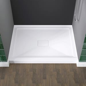 48 in. x 36 in. Single Threshold Alcove Floor Shower Pan Base with Center Drain in White