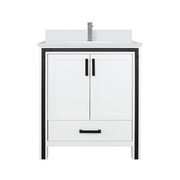 Ziva 30 in W x 22 in D White Bath Vanity, White Quartz Top and Faucet Set