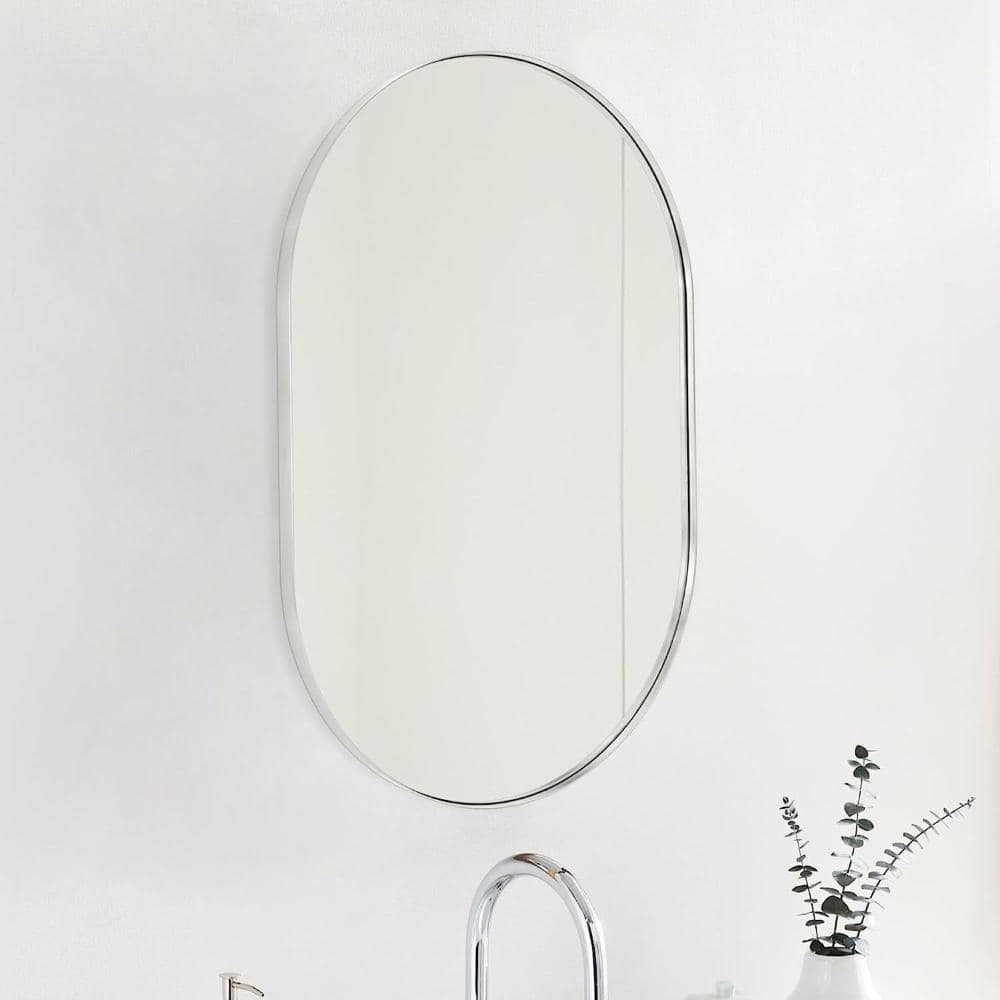 20 in. W x 33 in. H Oval Metal Framed Wall Bathroom Vanity Mirror in Silver price history on PriceWatchPro