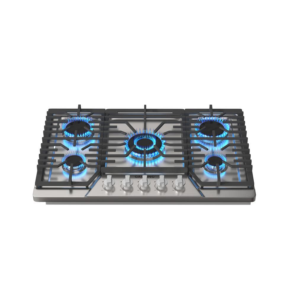 30 in. Recessed Gas Cooktop in Stainless Steel with 5 Burners, including Power Burners and LP Kit, CSA Certified