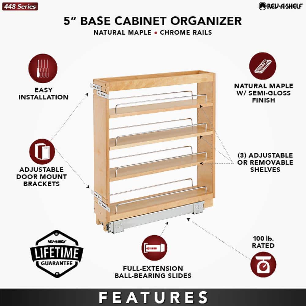 Maple and Chrome 5-Inch Pullout Kitchen Cabinet Organizer