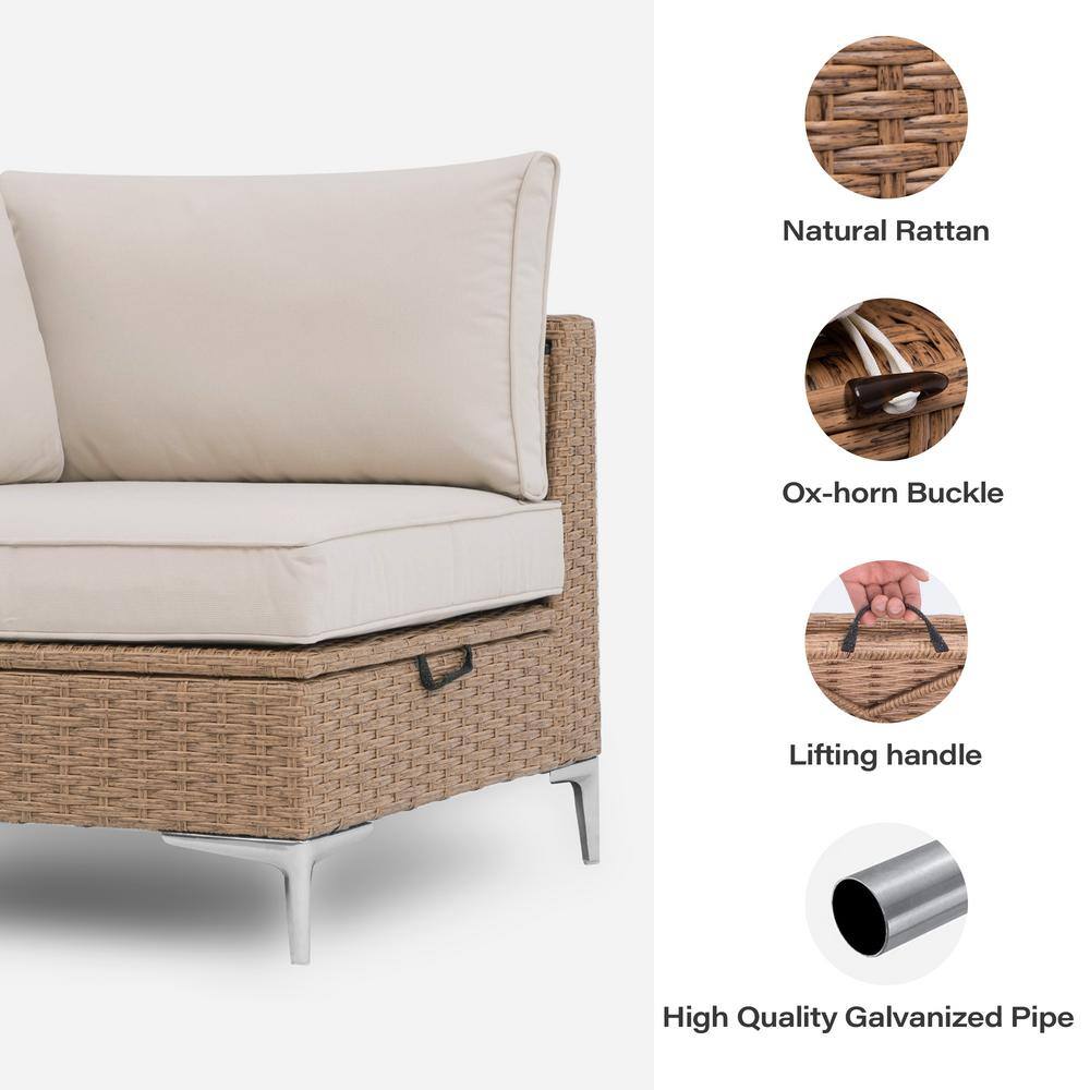 Beige and Brown Steel Frame 7-Piece Outdoor Sectional Sofa Set
