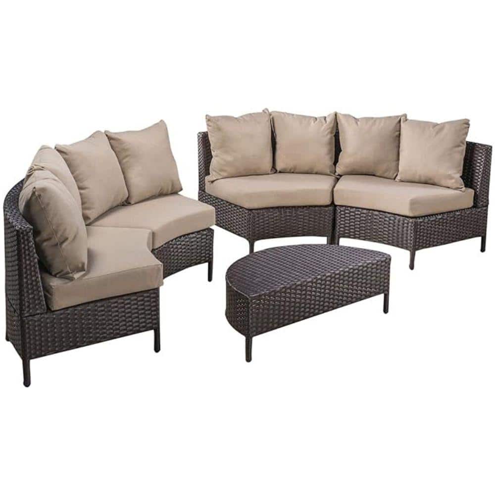 5-Piece Patio Conversation Set PE Rattan Half-circle Shaped with Outdoor Plush Water-resistant Cushions and Coffee Table price history on PriceWatchPro