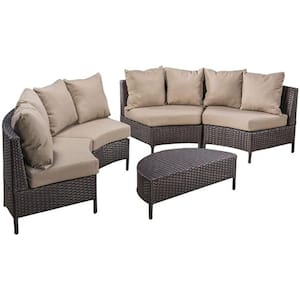 5-Piece Patio Conversation Set PE Rattan Half-circle Shaped with Outdoor Plush Water-resistant Cushions and Coffee Table