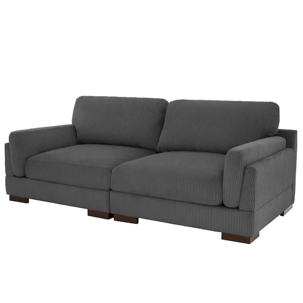 90.6 in. Modern Square Arm Corduroy Fabric Rectangle Upholstered 2-Seater Sofa in. Gray with Wood Frame